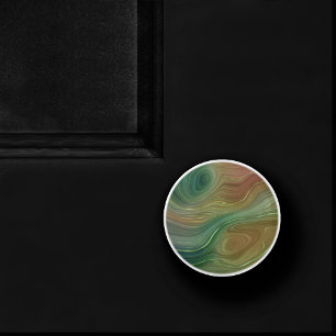 Earthy Strata Neutral Green Brown Gold Agate Ceramic Knob