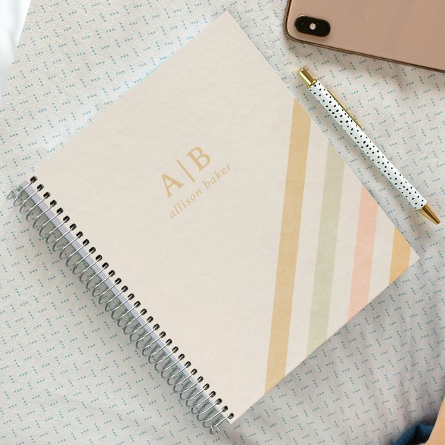Earthy Stripes | Boho Chic Personalized Monogram Notebook (Creator Uploaded)