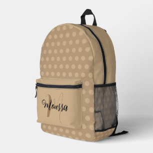 Earthy Tan Colour - Initial Letter Name Monogram  Printed Backpack