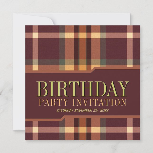 Earthy Tartan Plaids Birthday Party Invitations (Front)