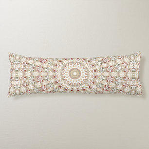 Earthy Taupe and Rust Mandala Pattern Body Pillow
