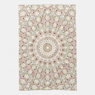 Earthy Taupe and Rust Mandala Pattern Kitchen Towel