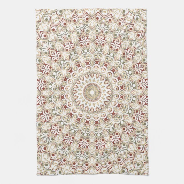 Earthy Taupe and Rust Mandala Pattern Kitchen Towel (Vertical)