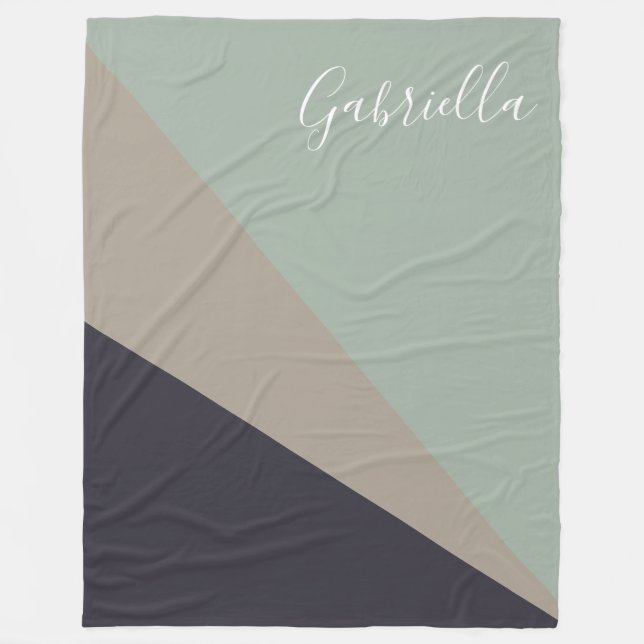 Earthy Taupe and Sage Geometric Personalized  Fleece Blanket (Front)