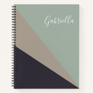 Earthy Taupe and Sage Geometric Personalized   Notebook