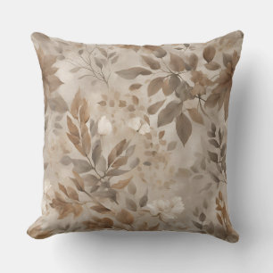 Earthy Taupe Brown Botanical Print Throw Pillow