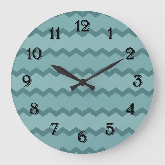 Earthy Teal Chevron Large Clock (Front)