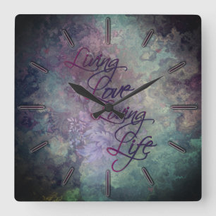 Earthy Teal Pink Yellow Floral Stone Loving Life S Square Wall Clock