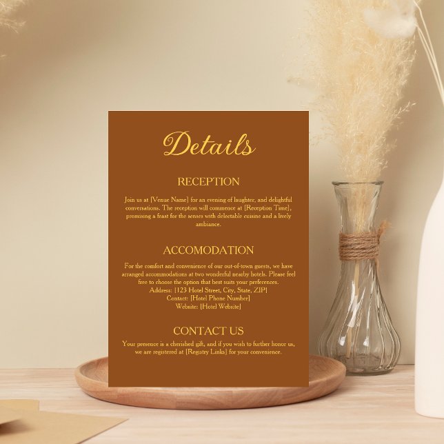 Earthy Terracotta and Gold Wedding Details Card (Creator Uploaded)