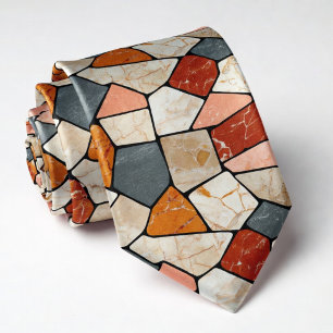 Earthy Terracotta and Slate Grey Stone Mosaic  Tie