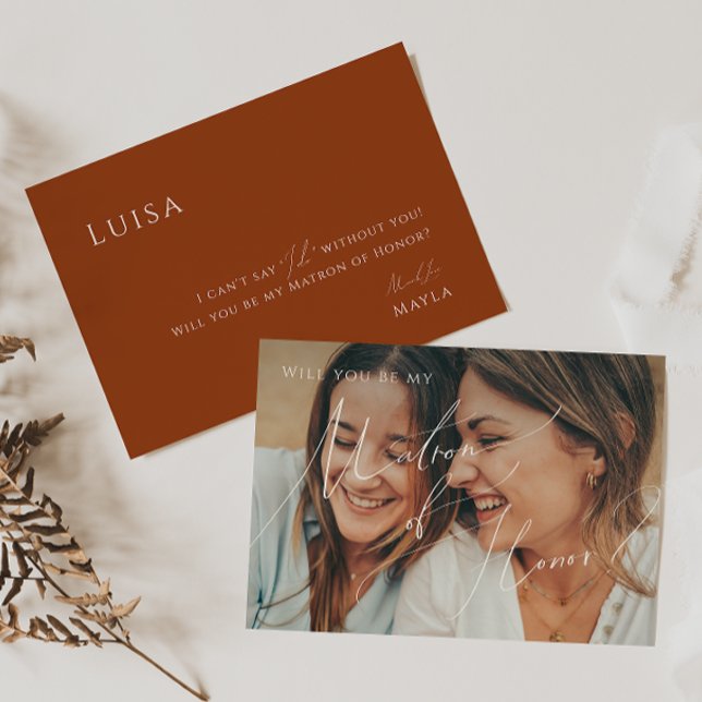 Earthy Terracotta Faded Photo Matron of Honour Car Invitation (Creator Uploaded)