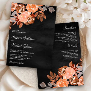 Earthy Terracotta Floral All in One Black Wedding Invitation