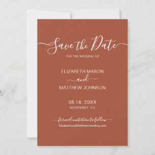 Earthy Terracotta Script Minimalist Wedding Save The Date