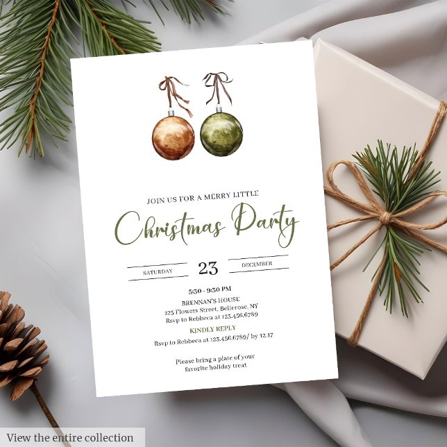 Earthy Terracotta Watercolor Rustic Christmas  Invitation (Earthy Red Green Watercolor Rustic Christmas Party

)