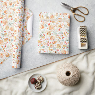 Earthy Terracotta Whimsical Flowers Handdrawn Fall Wrapping Paper
