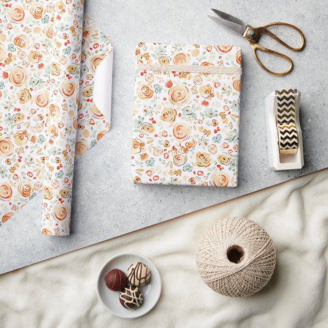 Earthy Terracotta Whimsical Flowers Handdrawn Fall Wrapping Paper (Crafts)