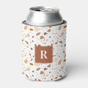Earthy Terrazzo Artisan Pattern Monogram Can Cooler
