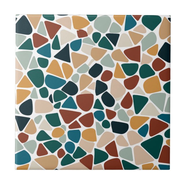 Earthy Terrazzo Mosaic Pebble Seamless Pattern Tile (Front)
