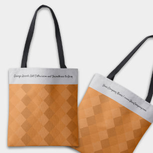 Earthy Tile Pattern Orange & Grey Tagline Tote Bag
