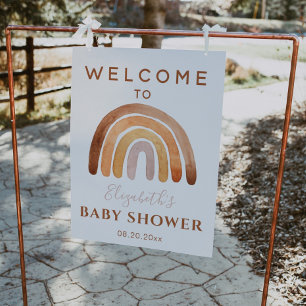 Earthy Tone Boho Rainbow Baby Shower Welcome Sign
