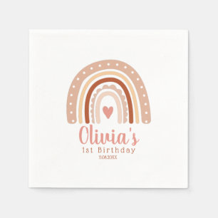Earthy Tone Boho Rainbow Girl's First Birthday   Napkin