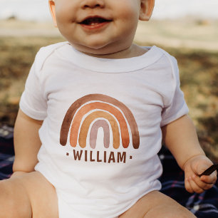 Earthy Tone Watercolor Boho Rainbow Name  Baby Bodysuit