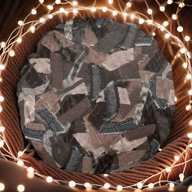 Earthy-tones abstract geometric ribbon textured  round pillow (Creator Uploaded)