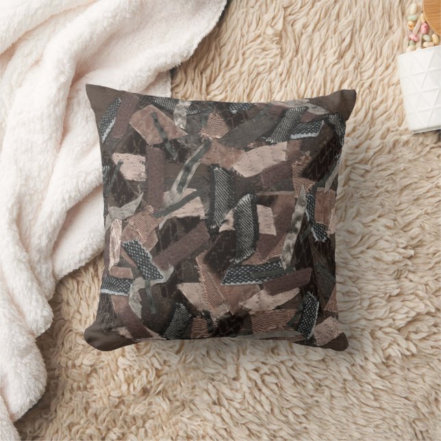 Earthy-tones abstract geometric ribbon textured  throw pillow (Blanket)