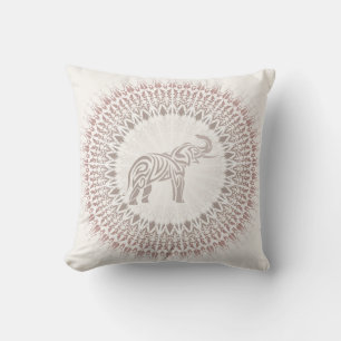 Earthy Tones Boho Elephant Mandala Throw Pillow