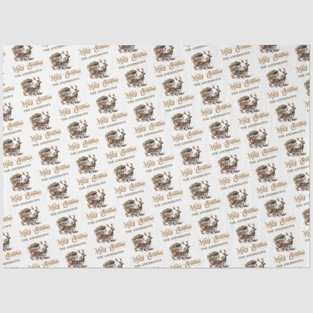 Earthy tones green gold cozy Christmas Reindeer Tissue Paper (Front)