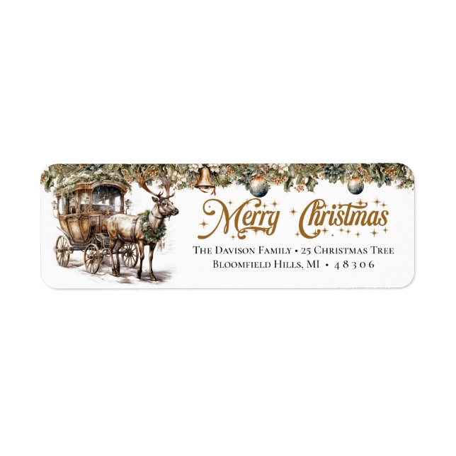 Earthy tones green gold Reindeer and carriage (Front)