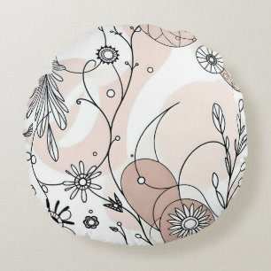 Earthy Tones Minimalist Boho Art Round Pillow