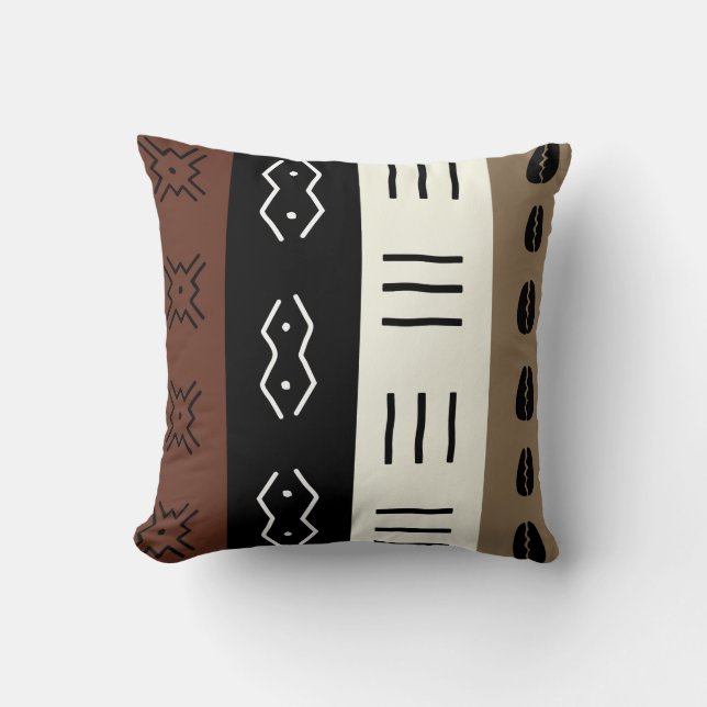 Earthy Tones Mudprint Stripes Pattern Throw Pillow (Front)