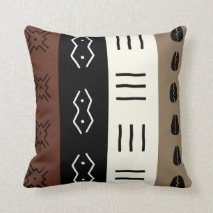 Earthy Tones Mudprint Stripes Pattern Throw Pillow