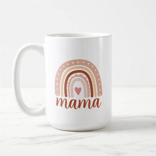 Earthy Tones Watercolor Rainbow Heart Mama Coffee Mug (Left)