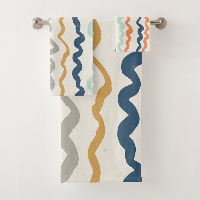Earthy Tones Wavy Pattern Bath Towel Set (Insitu)