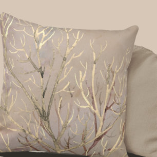 Earthy Tree Branches Cream & Tan Throw Pillow