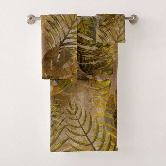 Earthy Tropical Leaves Pattern  Bath Towel Set (Insitu)