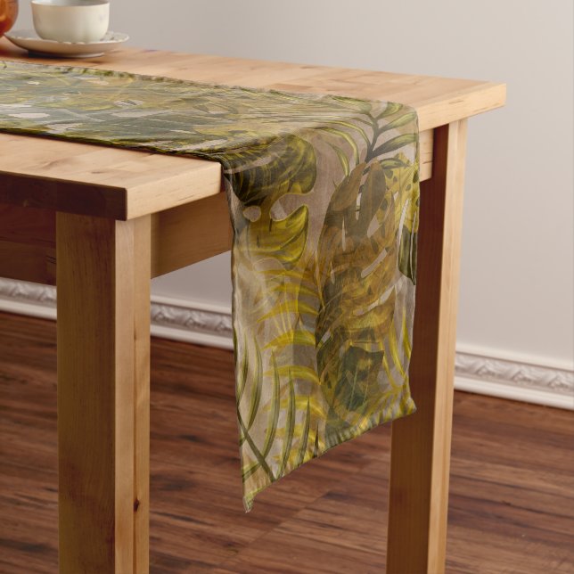 Earthy Tropical Leaves Pattern  Long Table Runner (In Situ)