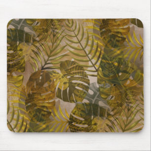 Earthy Tropical Leaves Pattern  Mouse Pad