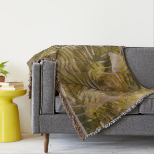 Earthy Tropical Leaves Pattern Throw Blanket