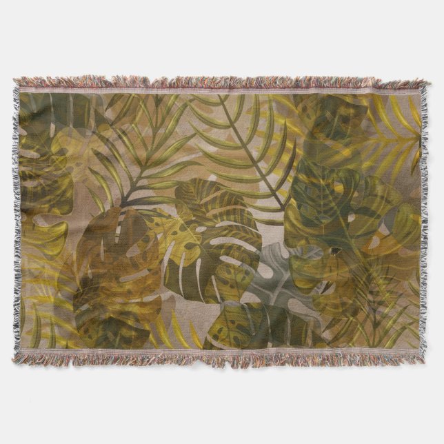 Earthy Tropical Leaves Pattern  Throw Blanket (Front)