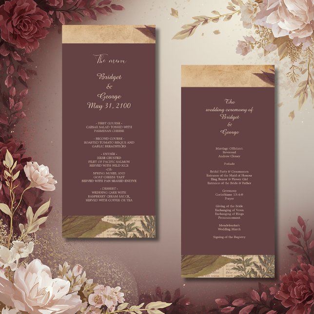 earthy vintage boho chic greenery wedding program (Creator Uploaded)