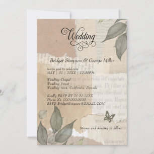 earthy Vintage Boho Greenery eucalyptus Wedding Invitation