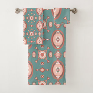 Earthy Warm Geometric Boho Pattern Bath Towel Set