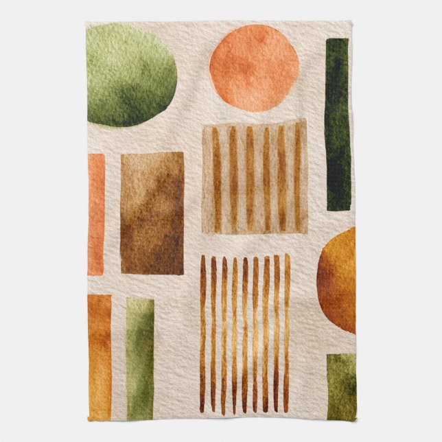 Earthy Watercolor Abstract Pattern - Boho Organic Kitchen Towel (Vertical)