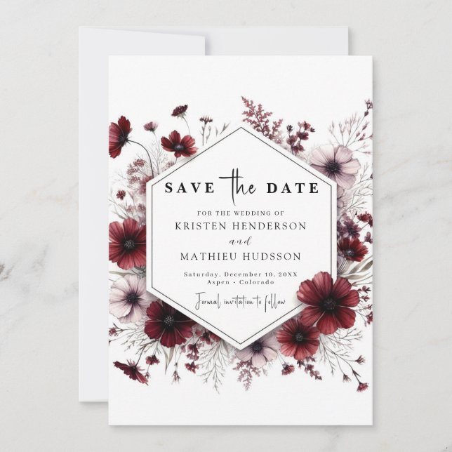 Earthy Watercolor Burgundy Wedding Save The Date (Front)