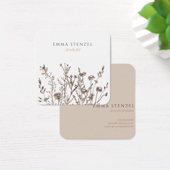 Earthy Wild Flowers Floral Square Business Card (Desk)