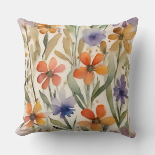 Earthy Wildflower Colourful Floral Print Throw Pillow