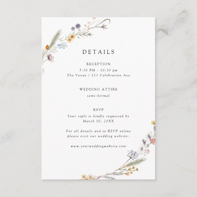 Earthy Wildflower Wedding Details  Enclosure Card (Front)